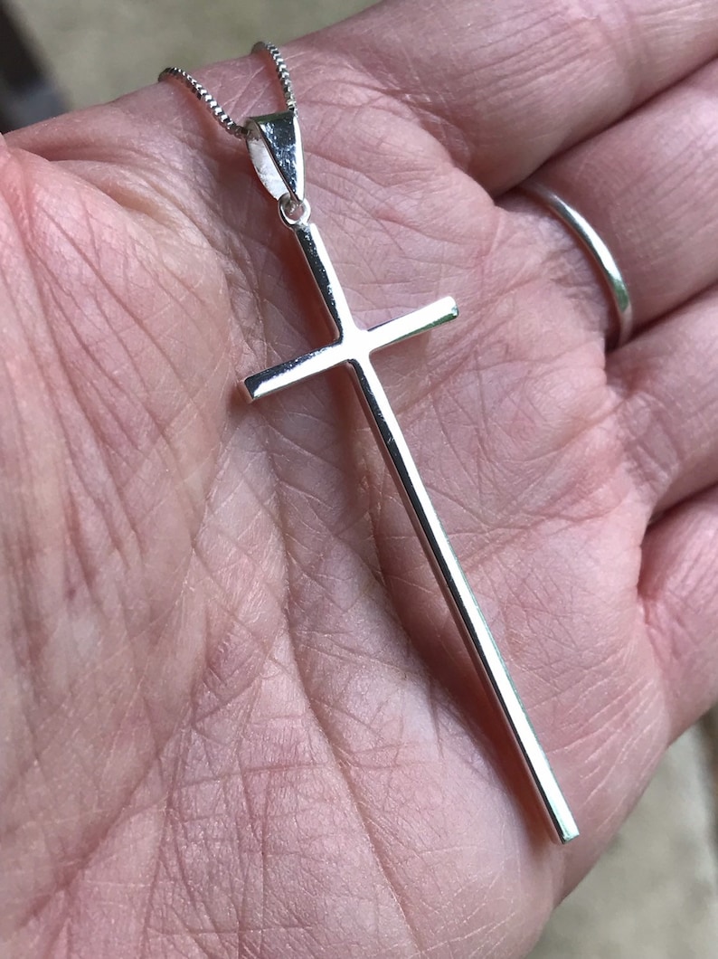 925 Sterling Silver Long Cross Necklace Pendant Chain Necklace Etsy