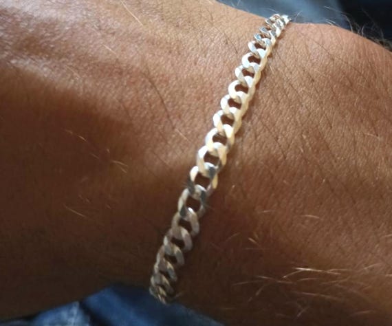 Italian Sterling Silver Curb Link Bracelet - 7mm Wide - Etsy Canada