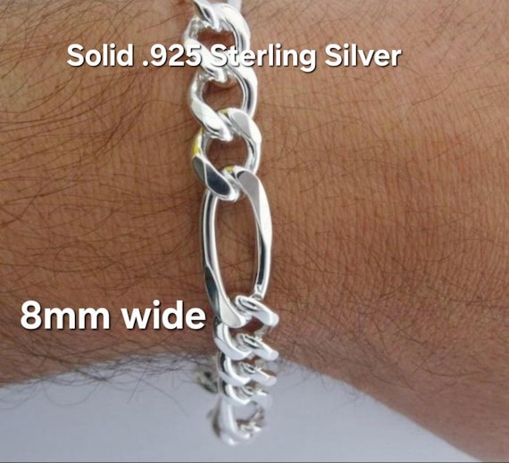 Italian Figaro Chain Bracelet 8mm Width Sterling Silver Italian Figaro Chain Bracelet 8mm Width Sterling Silver