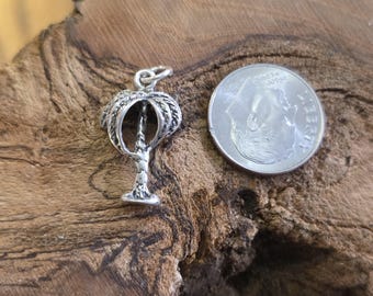 Palm Tree Pendant - Sterling Silver Palm Tree - Dainty Tree Charm - Palm Tree for Necklace- Beach Charms