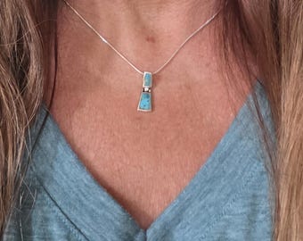 Turquoise Pendant With Sterling Silver Chain, Southwestern Style, Genuine Turquoise Jewelry