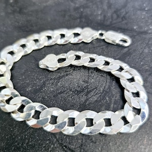 Italian 925 Sterling Silver Curb Link Bracelet - 10mm Wide