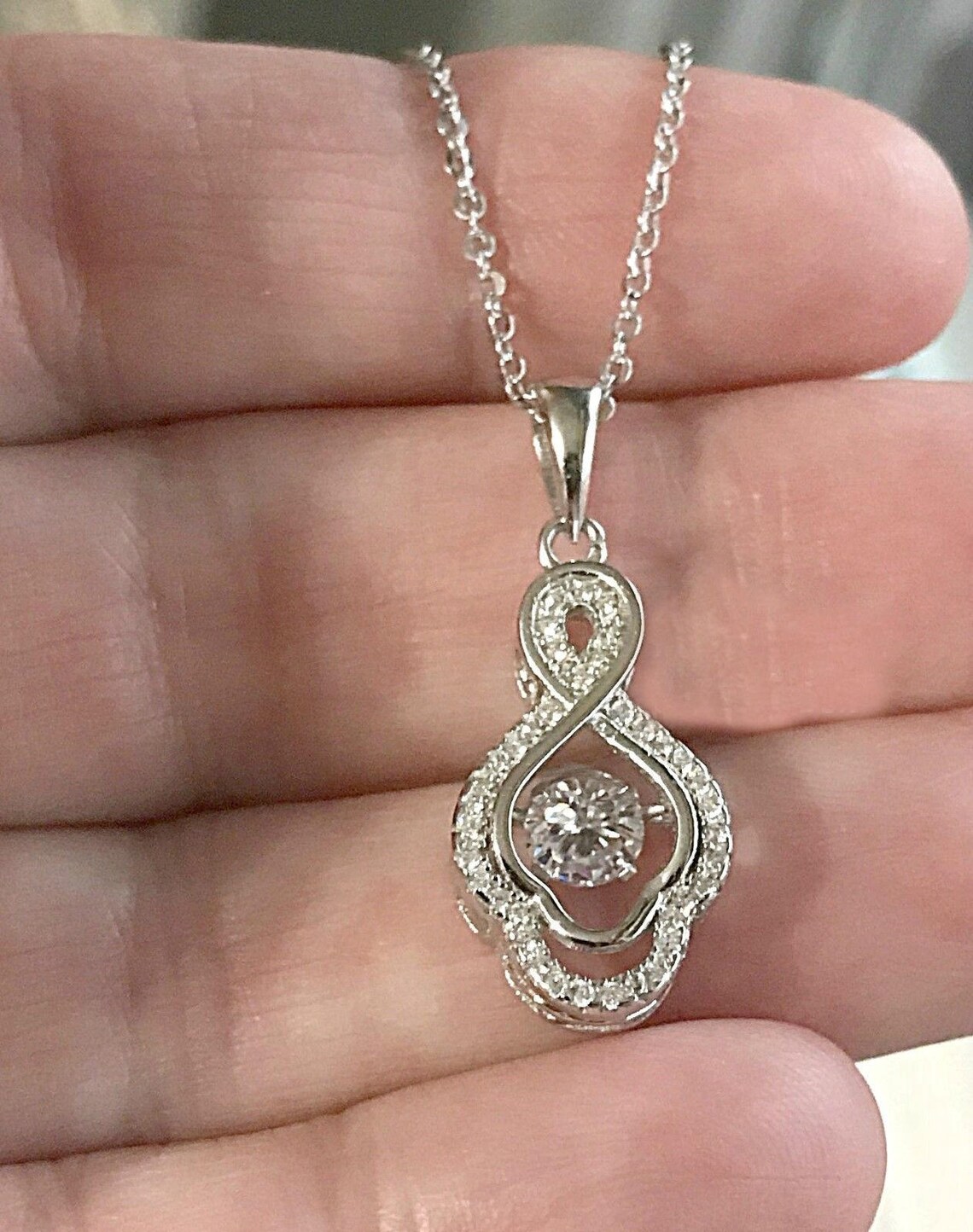 Dancing Diamond Necklace Sterling Silver CZ Infinity Symbol Etsy