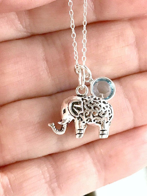 Personalized Elephant Necklace 925 Sterling Silver Swarovski Etsy