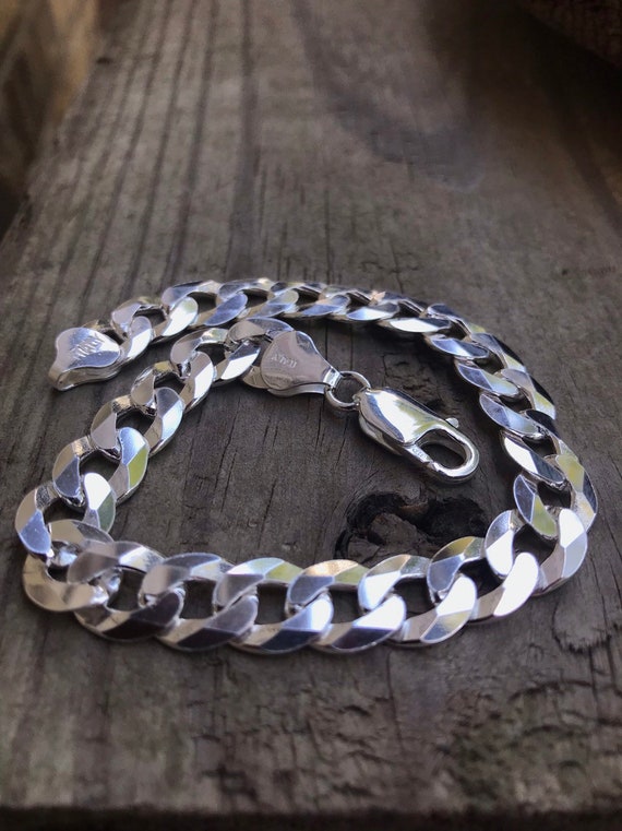 Solid Italian 925 Sterling Silver Bismark Chain Bracelet, Womens Bracelets,  Bismark Link Chain 7 Inch Bracelet