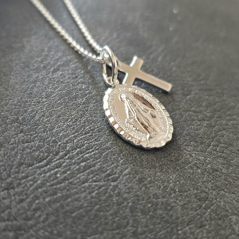 Sterling Silver Virgin Mary Medal Necklace With Cross: Catholic Gift - Etsy