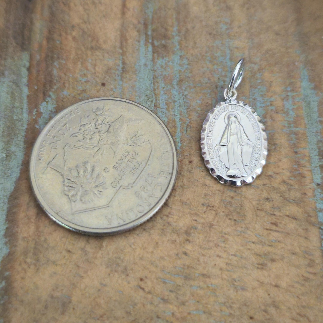 Virgin Mary Charm, Tiny Silver Miraculous Medal, Miraculous Medal Charm ...