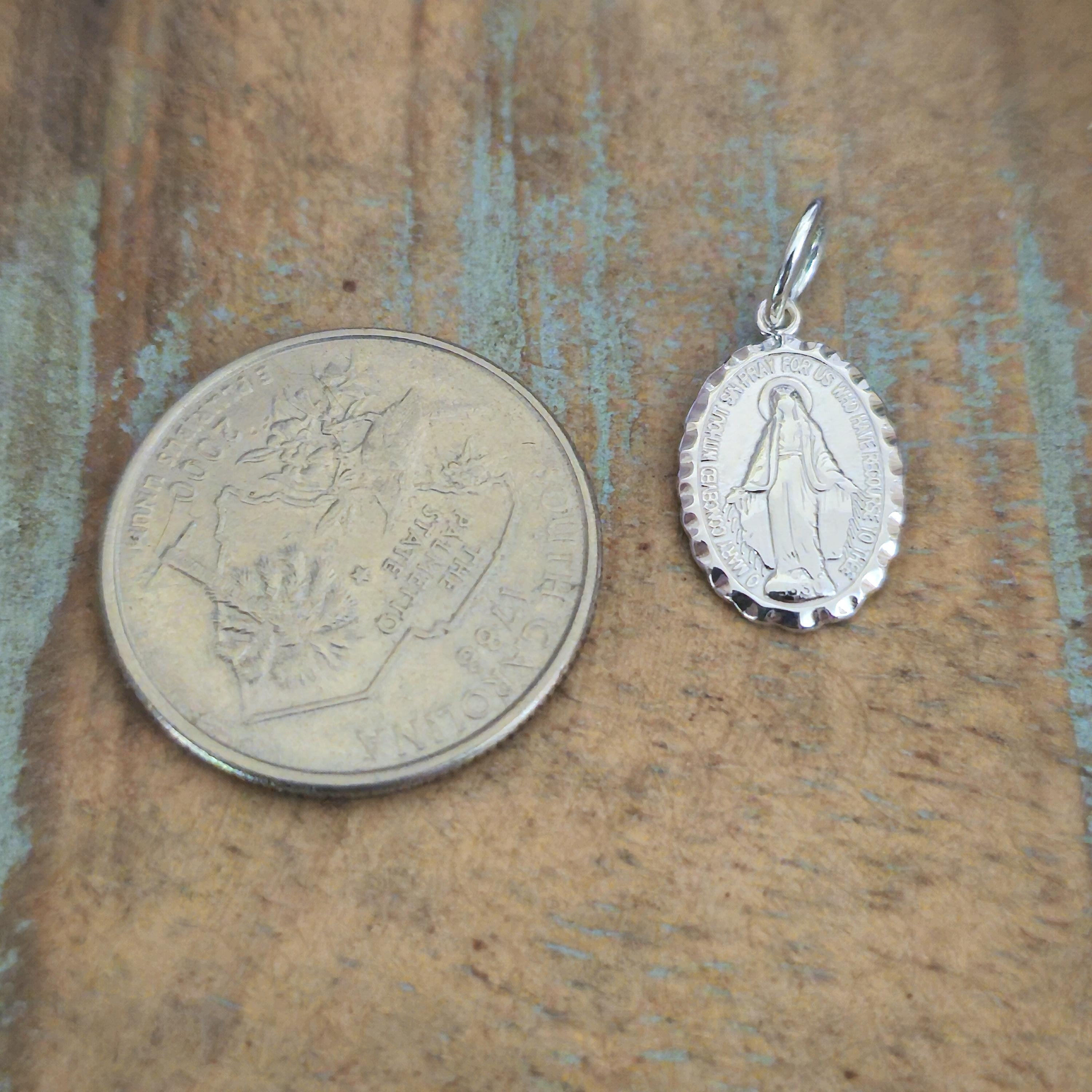 Virgin Mary Charm, Tiny Silver Miraculous Medal, Miraculous Medal Charm ...