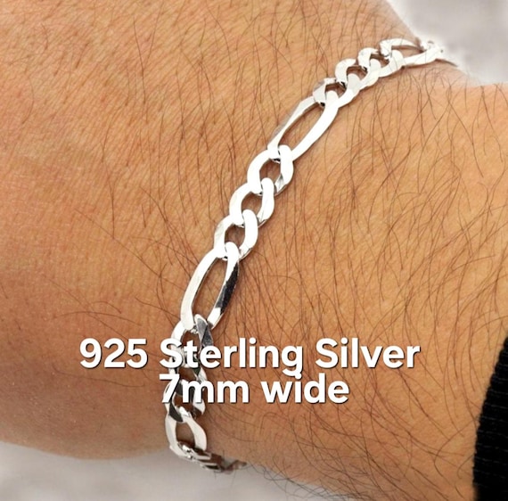 Italian 925 Sterling Silver Figaro Bracelet - 7mm Wide - Etsy