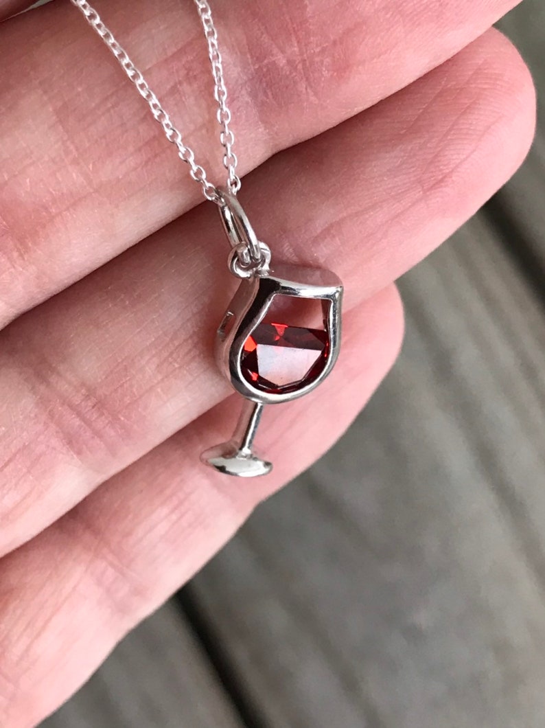 Sterling Silver Celebration Chain Necklace Ladies Night Red Wine Charm Red Wine Necklace Wine Tasting 925 Sterling Silver Wine Lover