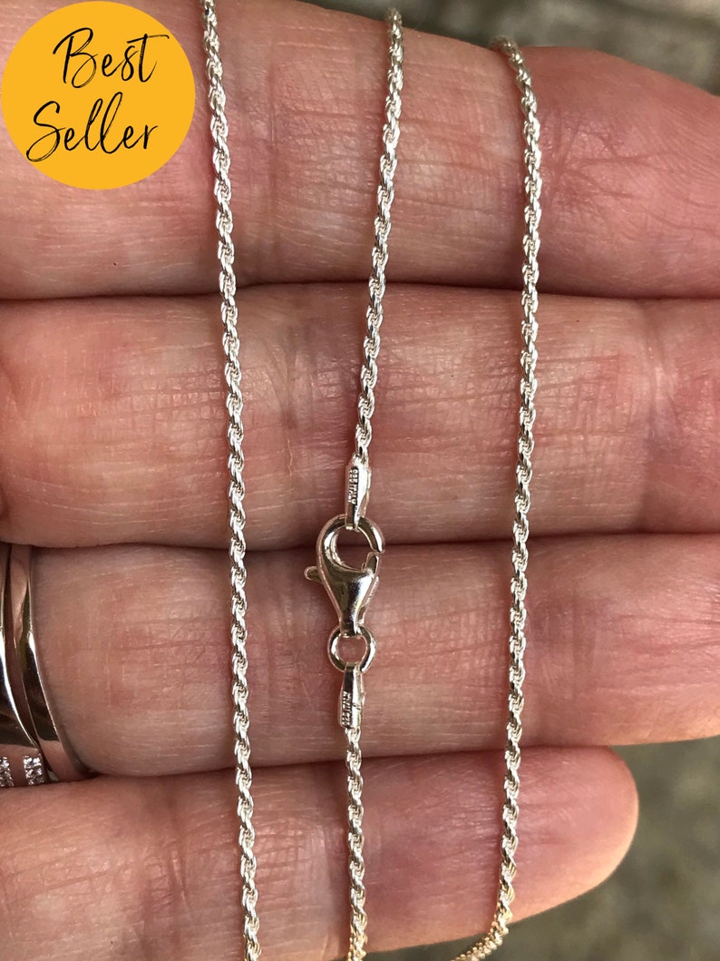 Solid .925 Sterling Silver Rope Chain, 1mm, Completed Chain, 16 18 20 22 24 30 length, 925, Sterling Silver, Finished, Necklace image 8