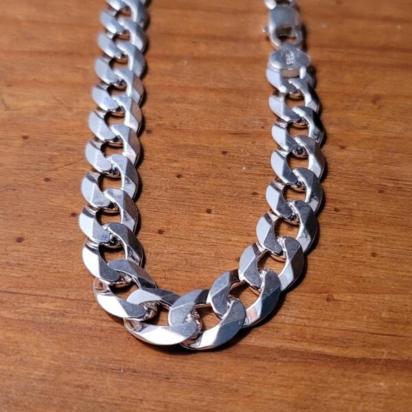 925 Sterling Silver 10mm Wide Chain Necklace, 20" 22" 24" 26" 28" 30" Solid Curb Link Finished Chain Necklace, Men's Necklace