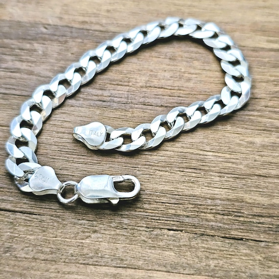 Italian Sterling Silver Curb Link Bracelet - 7mm Wide - Etsy