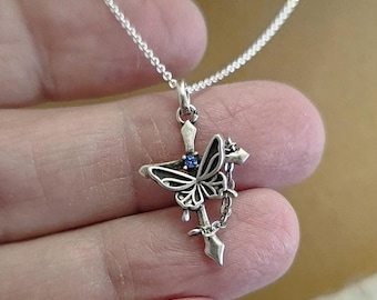 Cross with Butterfly Necklace, Sterling Silver Cross Jewelry, Religious Jewelry