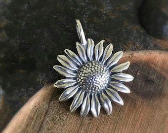 Sunflower Pendant, Sterling Silver Garden Jewelry, DIY Necklace