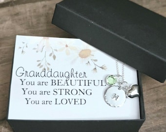 Granddaughter Gift, Personalized Sterling Silver Initial and Birthstone Necklace