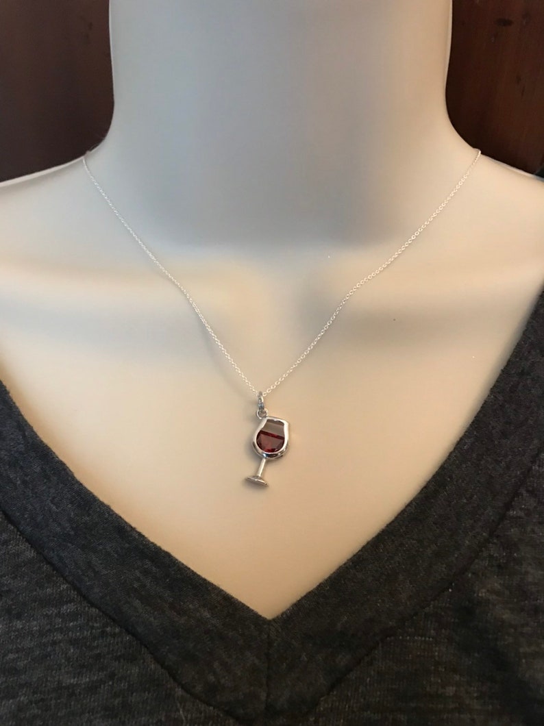 Sterling Silver Celebration Chain Necklace Ladies Night Red Wine Charm Red Wine Necklace Wine Tasting 925 Sterling Silver Wine Lover