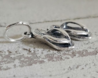Sterling Silver Flip Flop Charm: 3D Sandal Pendant, 18mm