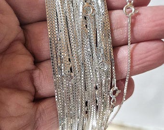 Serling Silver Box Chain Necklace, 1mm wide Silver Chain, Completed Box Chain, Necklace for women, Necklace for her, Everyday Chain
