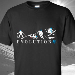 Evolution of Skiing, ski t-shirt, great quality 100% cotton tee, with funny ski progression print image 1