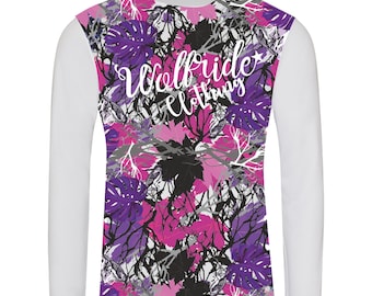 Women's Purple Forest Camo Mountain Bike Jersey, Long Sleeve MTB Top