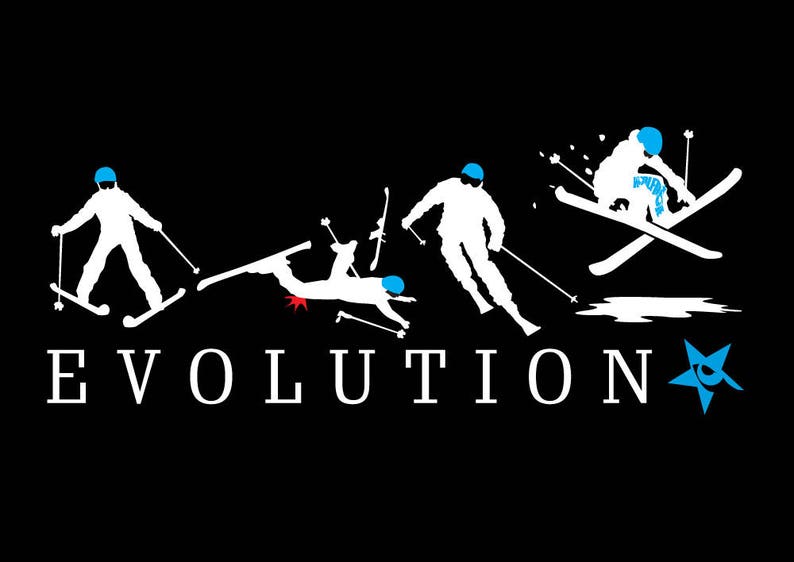 Evolution of Skiing, ski t-shirt, great quality 100% cotton tee, with funny ski progression print image 2