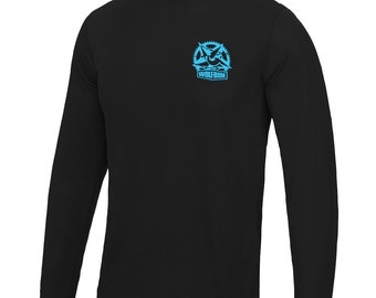 Long sleeve mountain bike jersey - ANY COLOUR PRINT barbed bike cog logo loose fit technical wicking top