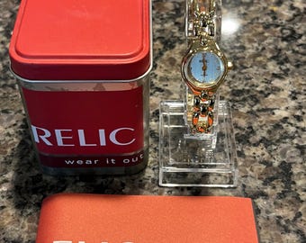 Vintage Relic Gold Watch with Daisy & Cubic Zirconia, New in Box (2004)