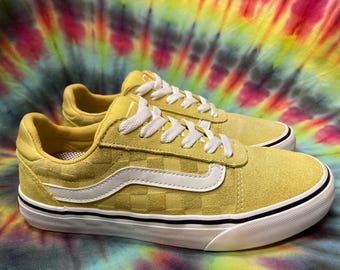 yellow checkered vans high tops