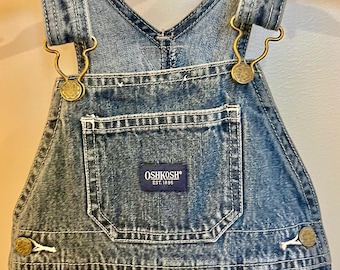 OshKosh B'Gosh Vintage Denim Carpenter Cargo Pocket Bibs Toddler Size: 18M