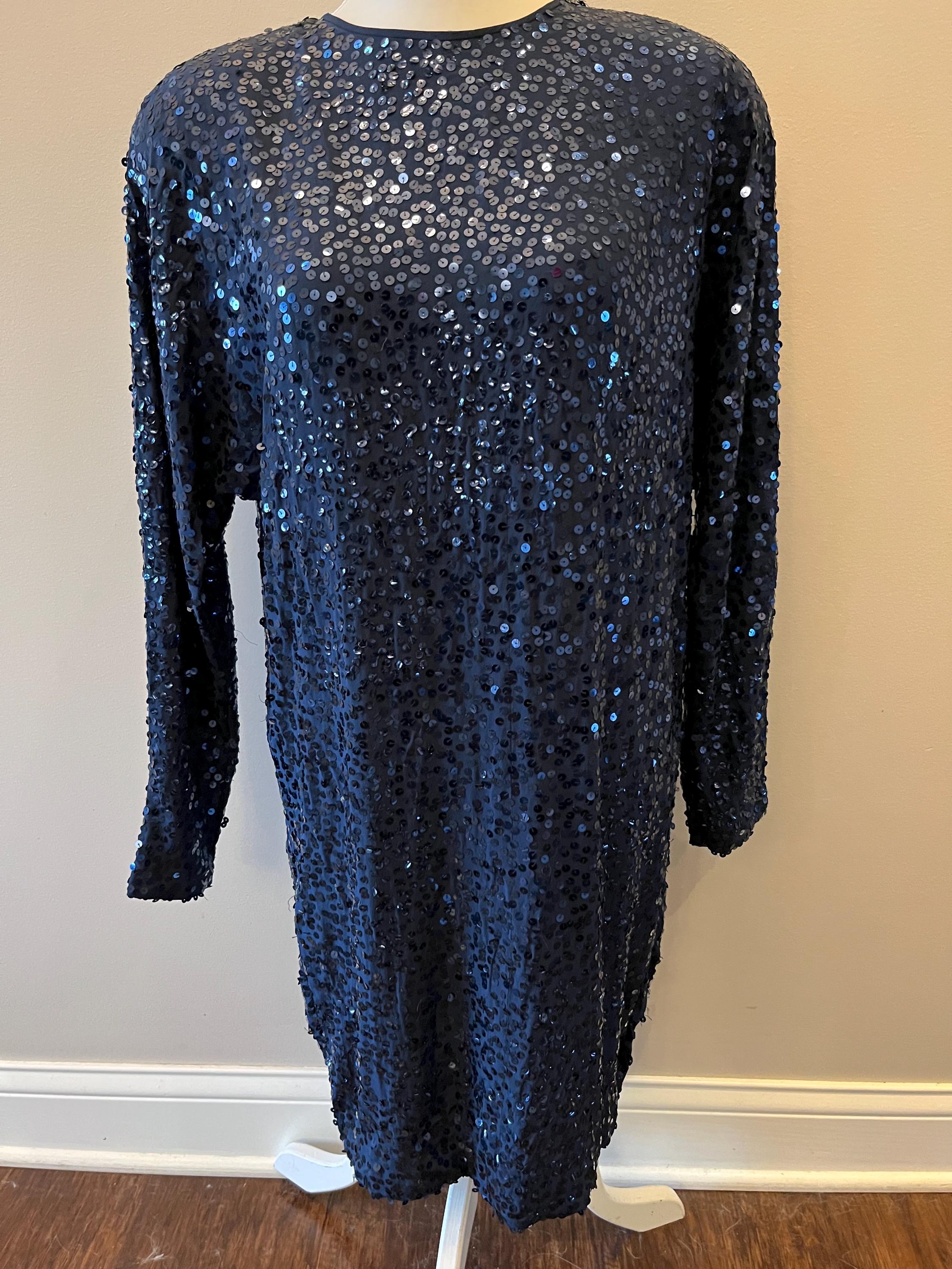 chinese dress ladies Navy Blue Sequin Shimmery A-Line Home Coming Prom Dress Size 18w / Navy main image 1