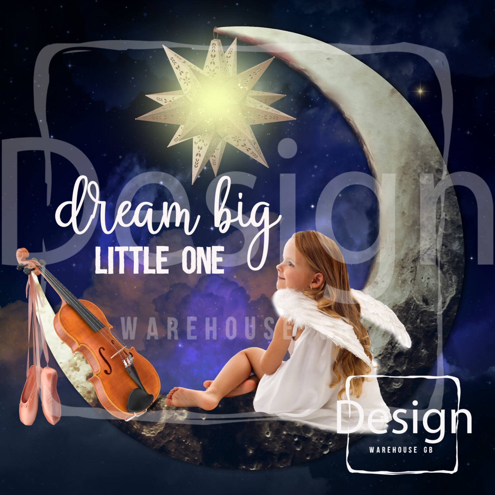 set of 2 crescent girl photography digital props backdrop crescent moon sky violin ballet shoes digital composite téléchargement