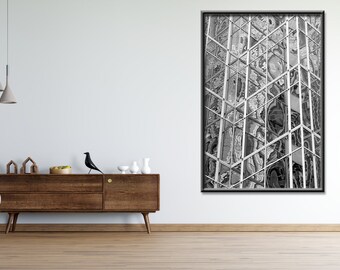 Modern black and white architectural photography. Chicago print #14 Minimalist abstract reflection. Zen wall art.