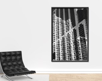 Modern black and white architectural photography. Chicago print #16 Minimalist abstract reflection. Zen wall art.