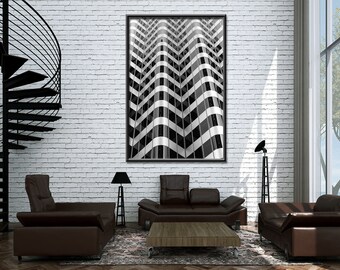 Modern black and white architectural photography. San Francisco print #3. Minimalist abstract reflection. Zen wall art.
