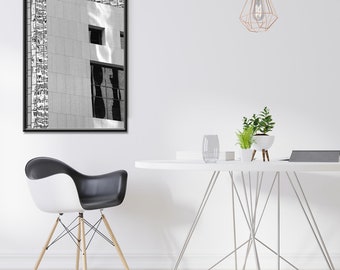 Modern black and white architectural photography. San Francisco print #6. Minimalist abstract reflection. Zen wall art.