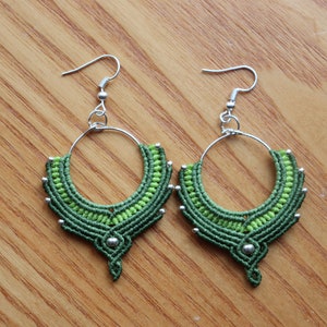 Macrame earring - Boho two colors - Silver ring