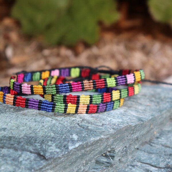 Bracelets de cheville en macramé - Recyclé - Rasta - Arc-en-ciel - Couleur vives