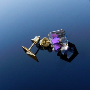 Vermeil 24k Gold Over Sterling Silver Ear Posts with Ear nuts earrings for Crystals Swarovski  4841 Cube 6mm