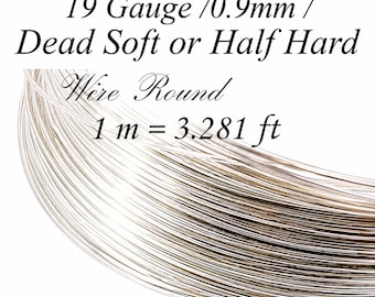 1 meter Sterling Silver Wire for Wire Wrapping, dead soft or half hard, 1 m = 3.281 ft 19 Gauge 0.9mm, Jewelry Crafting Supply