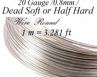 1 meter Sterling Silver Wire for Wire Wrapping, dead soft or half hard, 1 m = 3.281 ft 20 Gauge 0.8mm, Jewelry Crafting Supply