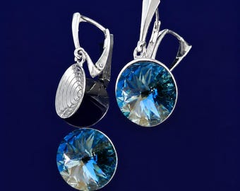 Sterling Silver Lever Back earrings for Swarovski Crystals Rivoli 1122 12mm