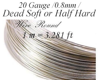 1 meter Sterling Silver Wire for Wire Wrapping, dead soft or half hard, 1 m = 3.281 ft 20 Gauge 0.8mm, Jewelry Crafting Supply