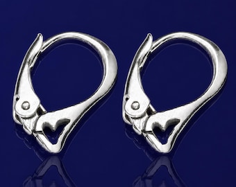 Sterling Silver Heart Leverback Earring Findings, 24k Gold Plated Ear Wires