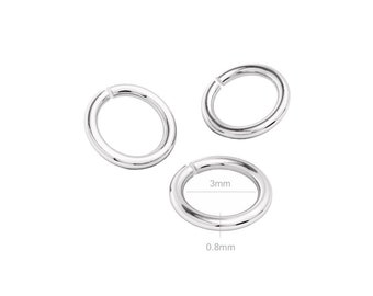 10pcs Sterling Silver Jump Rings Open Jumpring 3mm Inside Wire 0.8mm 20 Gauge Supplies Findings Beading Jewelry Making