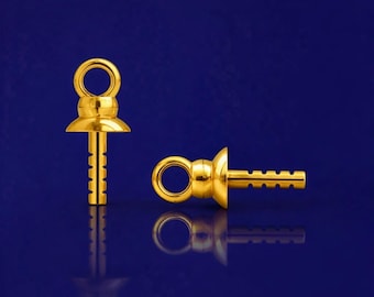 2pcs Gold Peg Bail for Pearls, 3mm Cup Sterling Silver Jewelry Findings