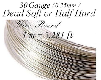 2 meters Sterling Silver Wire for Wire Wrapping, dead soft or half hard, 2 m = 6.56 ft, 30 Gauge 0.25mm, Jewelry Crafting Supply