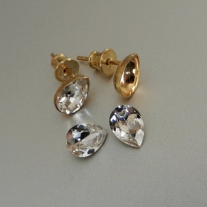 VERMEIL 24k Gold over Sterling Silver Ear Posts with Ear nuts earrings for Crystals Swarovski 4320 Pear-shaped 8mm ear stud