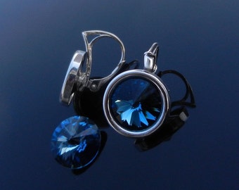 Sterling Silver Leverback Earrings for Swarovski 1122 Rivoli SS47