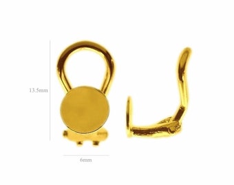 Vermeil gold over Sterling Silver Silver Ear Earring Ear Clip with pad 6mm Findings Clasps Clips 925